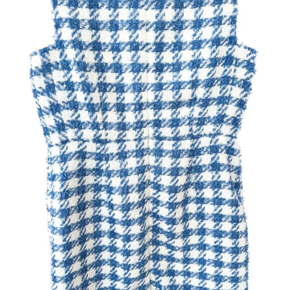 NWT Ann Taylor Blue White Textured Houndstooth Plaid Square Neck Dress Petite 12 - Picture 11 of 12